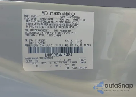 2010 Ford Focus S из США, поврежденный, VIN 1FAHP3EN6AW159873